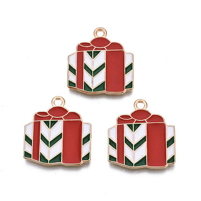 Christmas Alloy Enamel Pendants, Cadmium Free & Lead Free, Light Gold, Christmas Gift