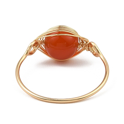 Natural Mixed Gemstone Braided Bead Finger Ring, Copper Wire Wrap Jewelry for Women