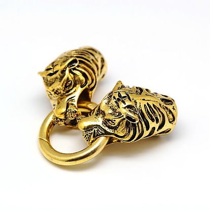 Estilo tibetano aleación animal tigre cabeza primavera puerta anillos, O anillos con dos extremos de cordón para hacer pulseras.