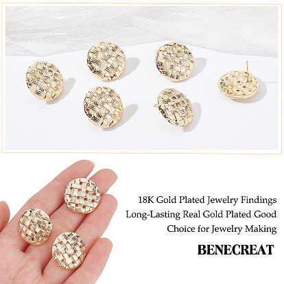 BENECREAT 10Pair Alloy Flat Round Stud Earring Findings, with Loop, with 50Pcs Plastic & 20Pcs 304 Stainless Steel Ear Nuts