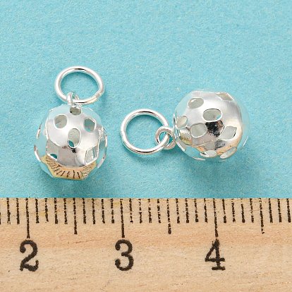 925 Sterling Silver Pendants, with Jump Rings, Hollow Round Ball Charms