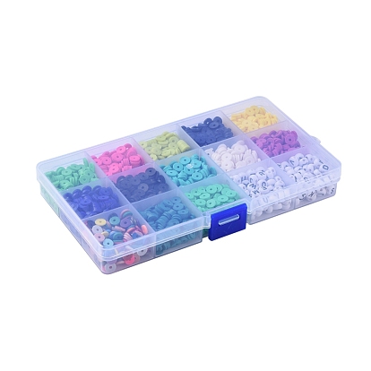 2470~2600 Pcs 13 Colors Heishi Beads Kits, Handmade Polymer Clay Flat Round/Disc Beads, with 140 Pcs Random Acrylic Letter Beads