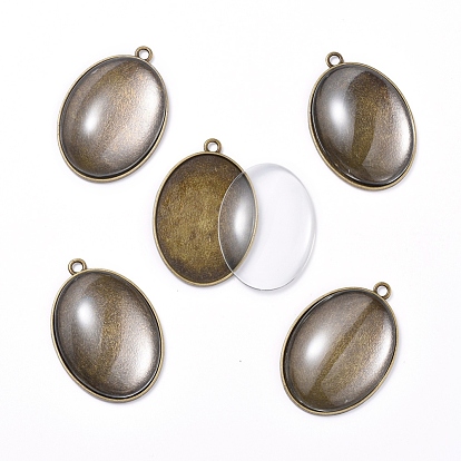 DIY Pendant Making, with Tibetan Style Alloy Pendant Cabochon Settings and Transparent Oval Glass Cabochons