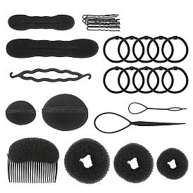 Nylon Bun Maker Set with Plastic Double Groove Volumizing Pad and Hair Ties