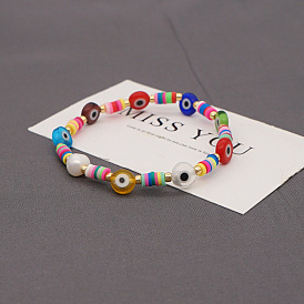 Женский браслет в стиле бохо с разноцветными глиняными бусинами и жемчугом