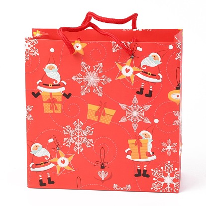Christmas Themed Paper Bags, Square, for Jewelry Storage