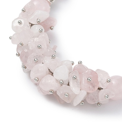 Bracelets de perles en quartz rose naturel, avec fermoirs en alliage de style tibétain à fleurs
