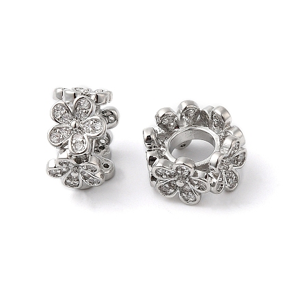 Micro cuivres ouvrent zircone cubique perles européennes, Perles avec un grand trou   , bague et fleur