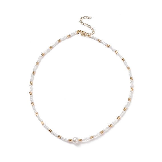 Colliers de perles de coquillages pour femmes, avec des perles en verre de graine, 304 fermoir à pince de homard en acier inoxydable