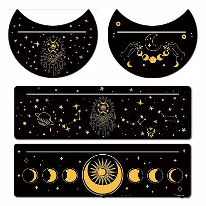 Soporte para cartas de tarot de madera con patrón de estrella/sol/serpiente, suministros de brujería, forma de rectángulo/luna