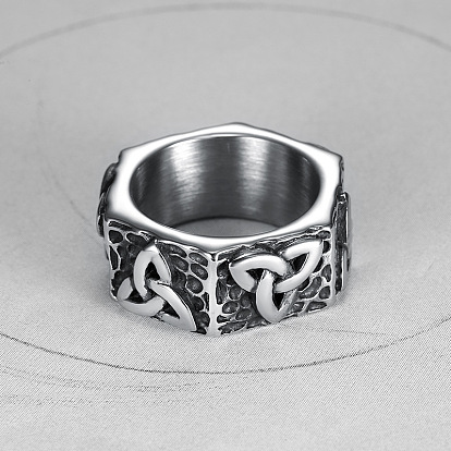 Anillos de acero de titanio para hombres, anillo hexagonal con nudo trinitario