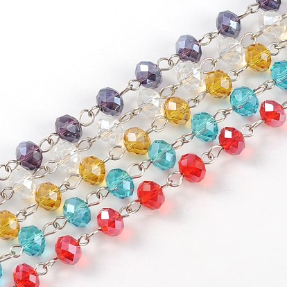 Chaînes de perles de verre rondelles faites main pour colliers fabrication de bracelets, avec épingle à oeil en fer, non soudée, 39.3 pouce, Environ 88 pcs/chapelet