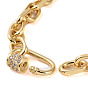 Brass Cable Chain Bracelet with Clear Cubic Zirconia Locking Carabiner for Men Women