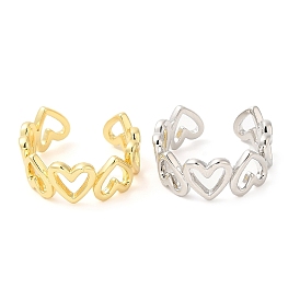 Rack Plating Brass Open Cuff Ring , for Women, Heart, Lead Free & Cadmium Free, Long-Lasting Plated