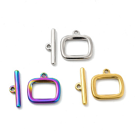 Ion Plating(IP) 304 Stainless Steel Toggle Clasps, Rectangle