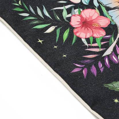 Bolsos de mano de mujer de lona con estampado de flores, mariposas y luna/sol, con mango, bolsos de hombro para ir de compras, Rectángulo