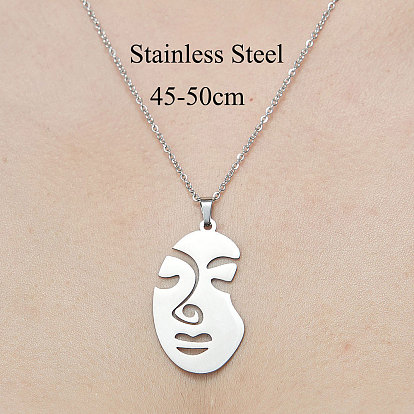 201 Stainless Steel Hollow Abstract Face Pendant Necklace