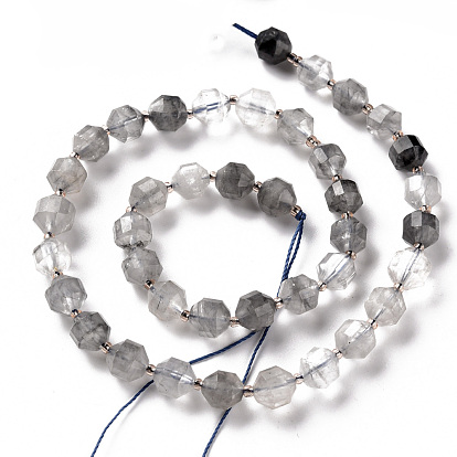 Brins de perles de quartz gris naturel, baril, facette