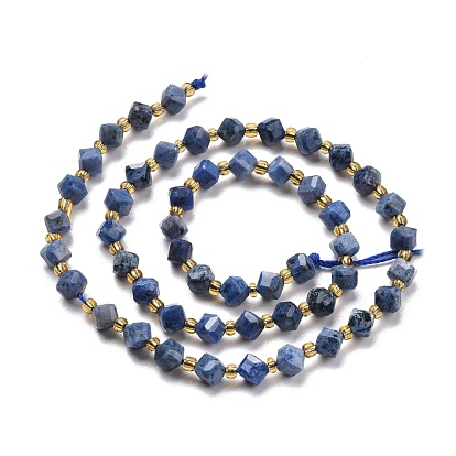 Natural Dumortierite Beads Strands, with Seed Beads, Faceted, Diagonal Cube Beads, Grade A
