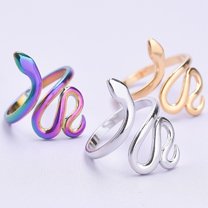 201 Stainless Steel Snake Wrap Open Cuff Ring for Women