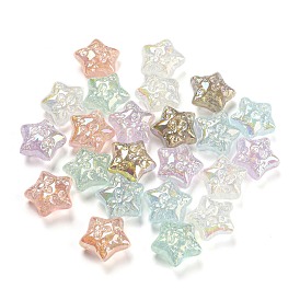 UV Plating Iridescent Acrylic Beads, with Glitter Powder, Star