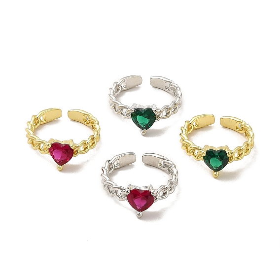 Открытое кольцо-манжета в форме сердца из кубического циркония, стеллаж для латунных украшений для женщин, без свинца и без кадмия