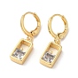 Rack Plating Brass Rectangle Dangle Leverback Earrings with Cubic Zirconia, Lead Free & Cadmium Free