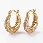 Brass Micro Pave Clear Cubic Zirconia Hoop Earrings, Long-Lasting Plated, Crescent Moon