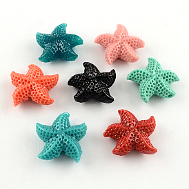 Perles de corail synthétiques teints, étoile de mer / étoiles de mer, 20x19x7mm, Trou: 1.5mm