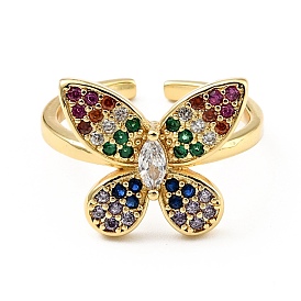 Открытое кольцо-манжета с кубическим цирконием и бабочкой, настоящие позолоченные украшения из латуни для женщин, без кадмия и без свинца