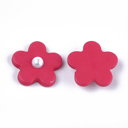 Acrylic Cabochons, with ABS Plastic Imitation Pearl, Frosted, Flower