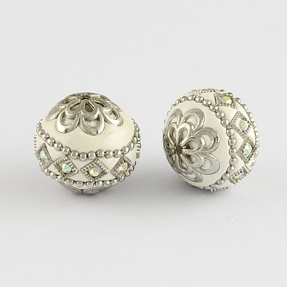 Hecho a mano de calidad ronda un diamante de imitación perlas indonesia, con núcleos de aleación, 19.5x20 mm, agujero: 2 mm