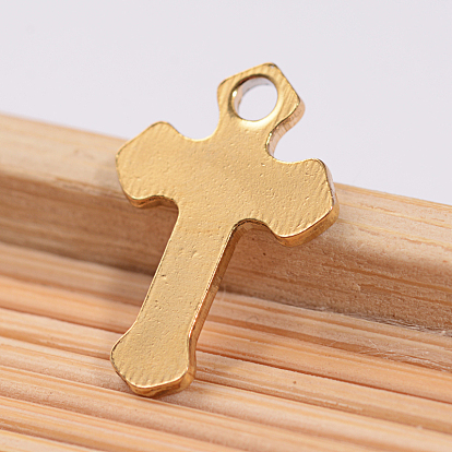 Ion Plating(IP) 304 Stainless Steel Tiny Cross Charms, 15x10x1mm, Hole: 2mm