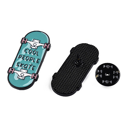 Skateboard with Word Cool People Skate Enamel Pin, Electrophoresis Black Plated Alloy Badge for Backpack Clothes, Nickel Free & Lead Free