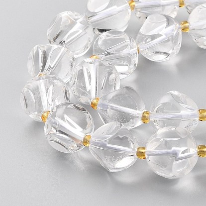 Natural Quartz Crystal Beads Strands, Rock Crystal Beads, with Seed Beads, Six Sided Celestial Dice, Faceted
