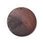 Spray Painted Wood Big Pendants, Walnut Wood Tone Flat Round Charms