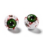 Perles de bois peintes à la bombe d'halloween, rond avec motif vert yeux sanglants