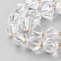 Natural Quartz Crystal Beads Strands, Rock Crystal Beads, with Seed Beads, Six Sided Celestial Dice, Faceted