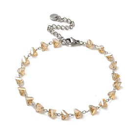 Brass Link Chain Bracelets, with Triangle Glass Beads