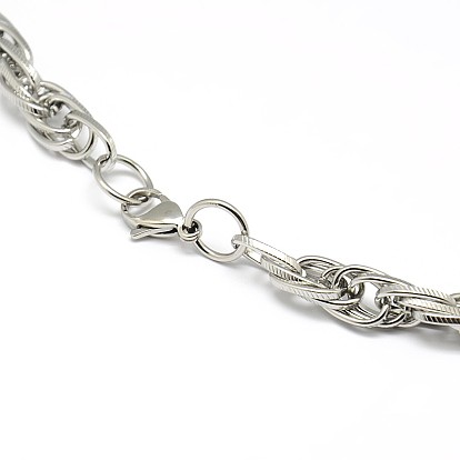 Fashionable 304 Stainless Steel Rope Chain Necklaces for Men, with Lobster Claw Clasps, 23 inch~25 inch(584~635mm)x8mm