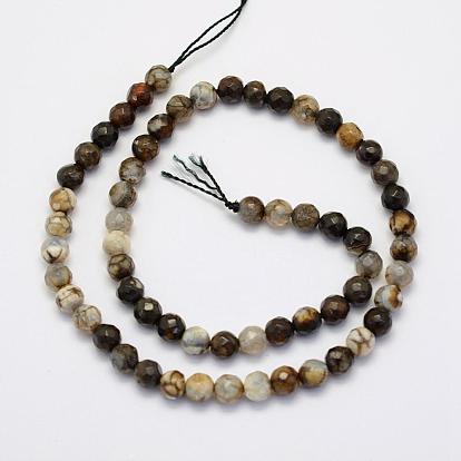Natural Agate Beads Strands, Round, Dyed & Heated, Faceted