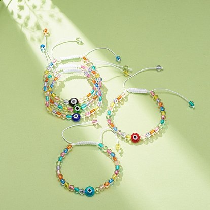 Mauvais œil acrylique et bracelet de perles tressées au chalumeau rond pour femme