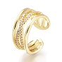 Brass Micro Pave Clear Cubic Zirconia Cuff Rings, Open Rings, Criss Cross Rings, Long-Lasting Plated