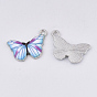 Printed Alloy Pendants, with Enamel, Butterfly, Platinum