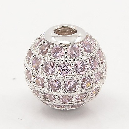 Cz chardon micro résultats de bijoux en laiton ouvrent perles rondes de zircone cubique, grade de aaa, sans plomb et sans cadmium et sans nickel, 10mm, Trou: 3mm