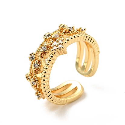Открытое кольцо-кафф с кубическим цирконием, настоящие позолоченные украшения из латуни для женщин, без кадмия и без свинца