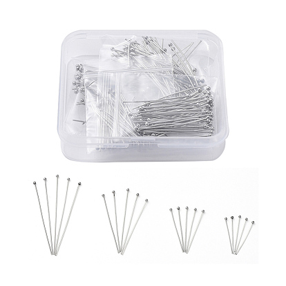 304 Stainless Steel Head Pins, Ball Head Pins, with Bead Container, Mixed Size