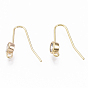 Brass Micro Cubic Zirconia Earring Hooks, with Horizontal Loop, Nickel Free, Clear, Real 18K Gold Plated