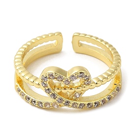 Rack Plating Brass Open Cuff Ring with Cubic Zirconia for Women, Cadmium Free & Lead Free