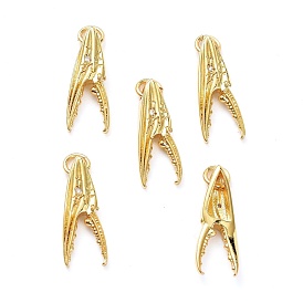 Brass Micro Pave Clear Cubic Zirconia Pendants, with Jump Ring, Long-Lasting Plated, Crab Claw Shaped